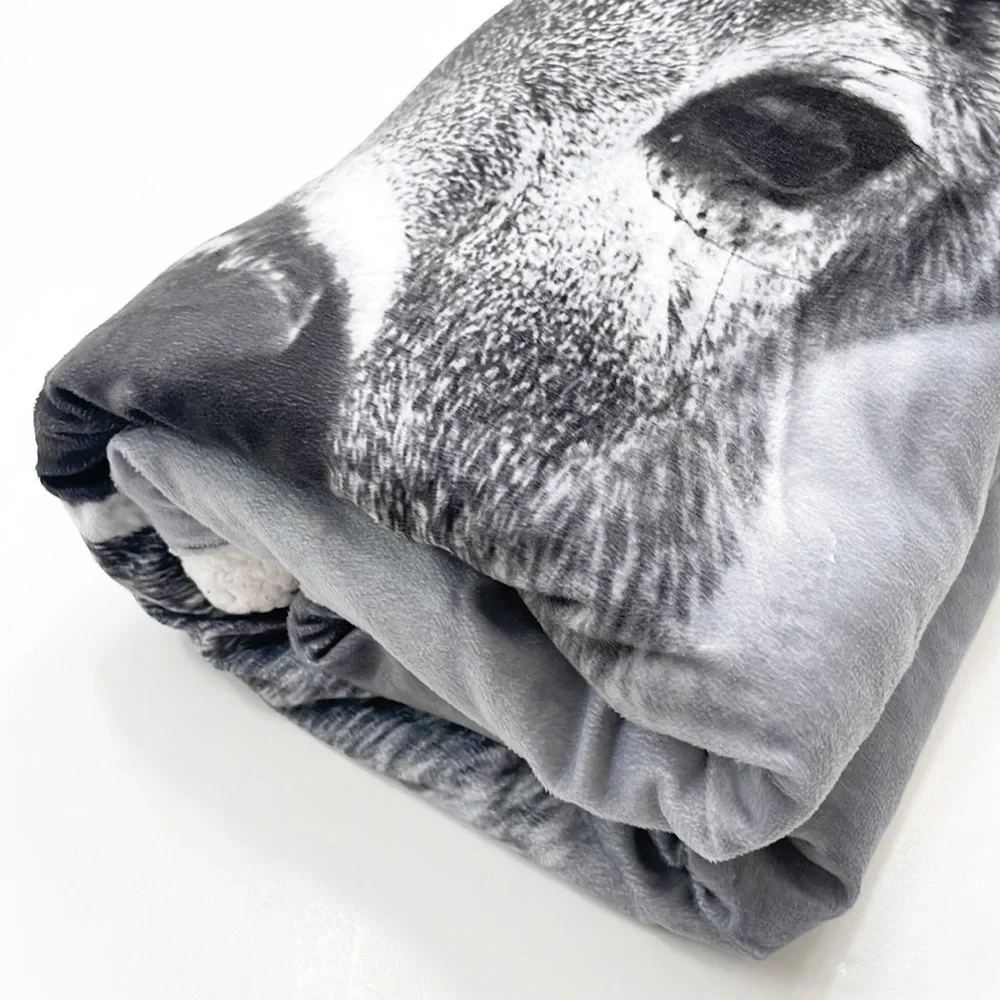 Gray/black/white deer print fleece throw blanket